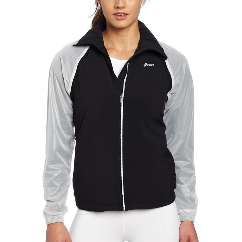 Asics 2 in 1 Full Zip Jacket Netted Detachable Sleeves Womens Small Black Gray